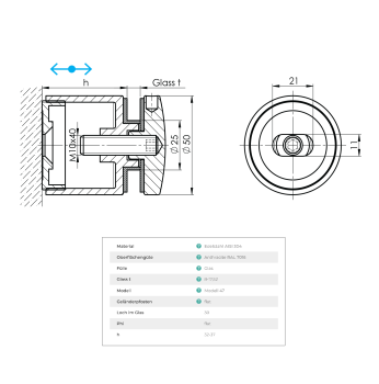 Punkthalter Anthrazit RAL7016 ∅50 mm Edelstahl V2A Verbinder Glashalter Glatt Halterung flexibel